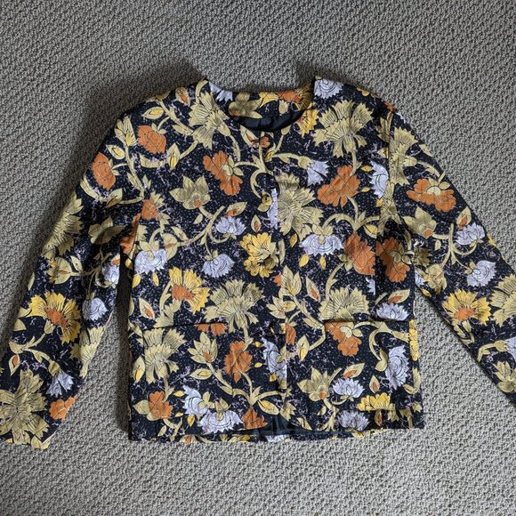 Quilted vintage floral bomber jacket,  size M, wonderful colour scheme - Picture 3 of 9